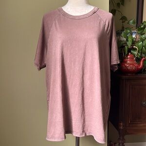 Aerie Brown Raw Hem Short Sleeve Tee